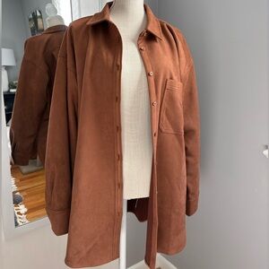 LOFT Brown Suede Button Down Shirt Jacket, XL